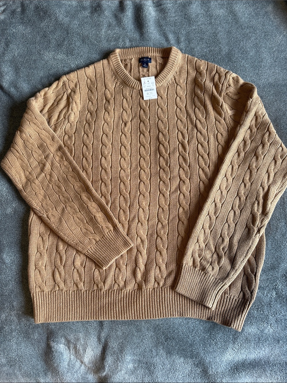 J. Crew Men’s Cable Knit Crewneck Sweater - Camel Brown